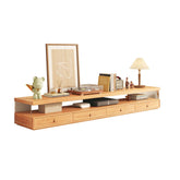 Wood media center TV stand featuring shelves and four drawers for organized storage
